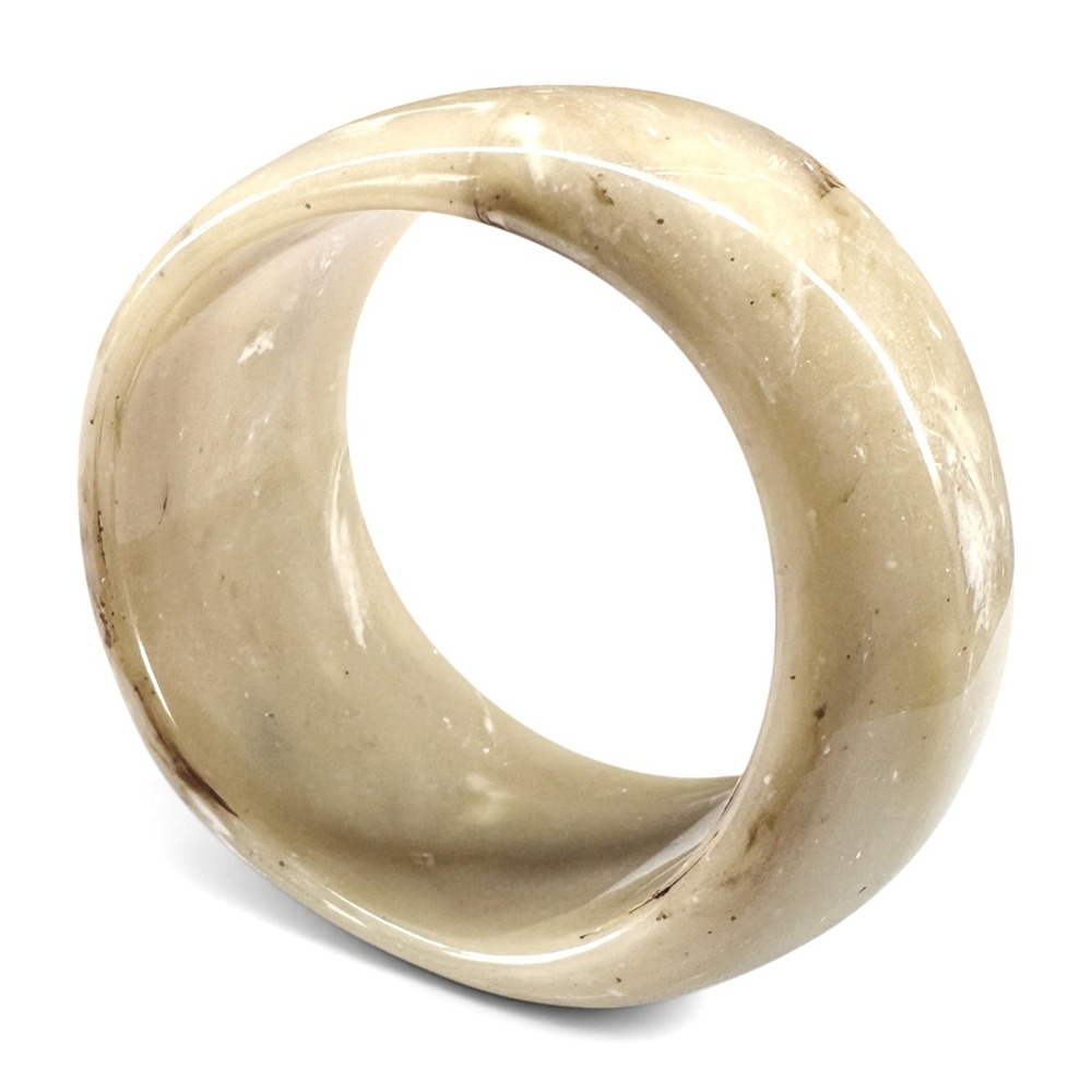 Vintage Chunky Cream Brown Marbled Acrylic Resin Bangle Bracelet Wide Statement